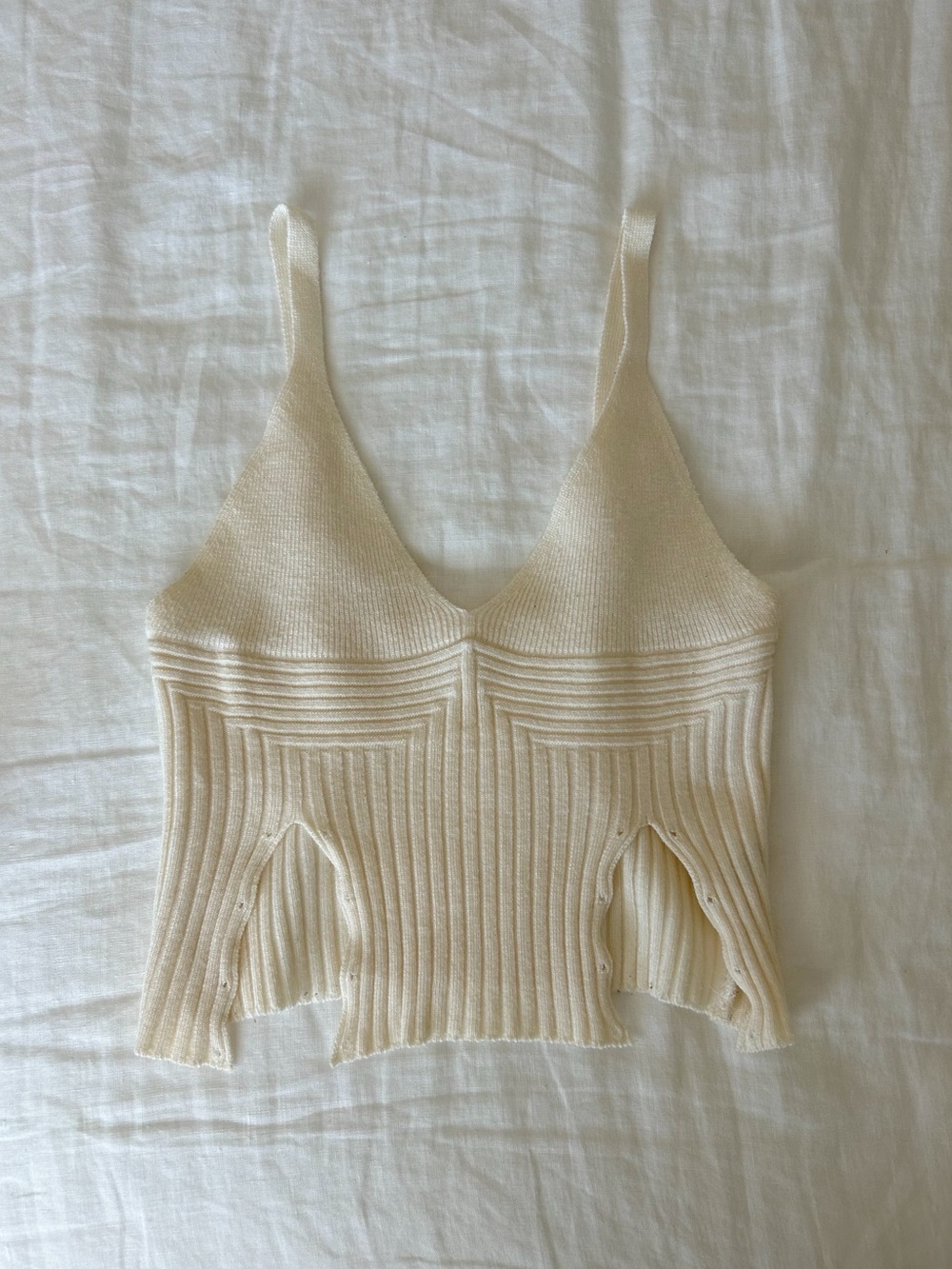 Debut Cream ribbed knit crop top
